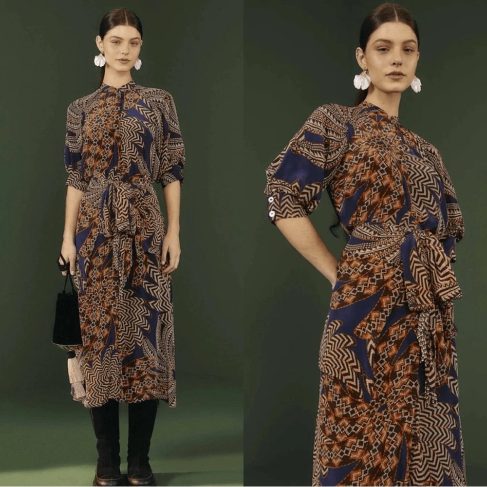 Farm Rio Yawanawa Vanahu Midi Blue Orange Dress Size M